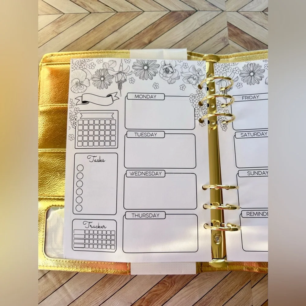 A5 Planner Binder inserts Non- dated Agenda 6-Ring weekly layout